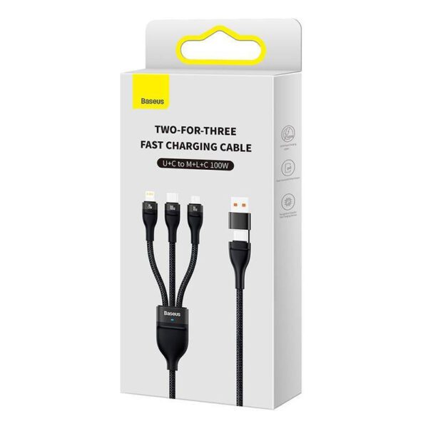 3in1 USB cable Baseus Flash Series 2, USB-C + micro USB + Lightning, 100W, 1.2m (black) - Image 9