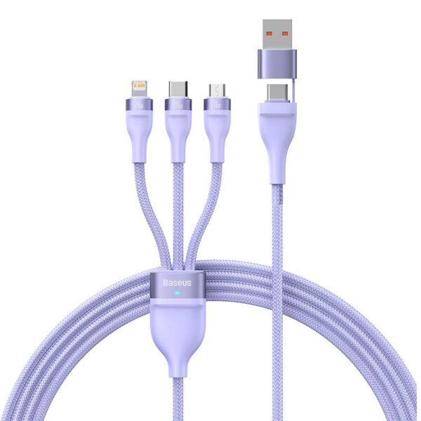 3in1 USB cable Baseus Flash Series 2, USB-C + micro USB + Lightning, 100W, 1.5m (purple) - Image 2