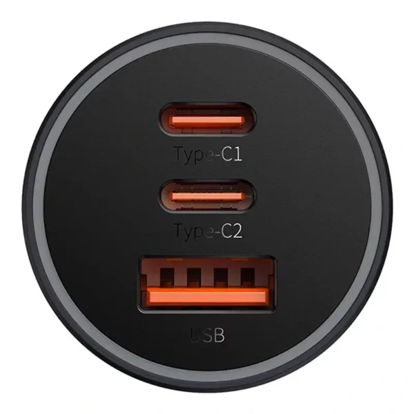 Car charger Baseus Golden Contactor Pro, 2x USB-C, 1x USB, 65W (grey) - Image 6