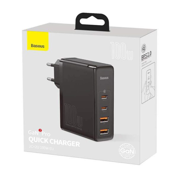 Travel Charger Baseus GaN2 Pro Quick  2x USB + 2x USB-C, 100W, EU (Black) - Image 14