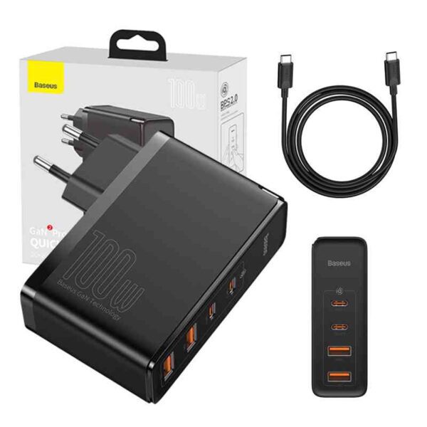 Travel Charger Baseus GaN2 Pro Quick  2x USB + 2x USB-C, 100W, EU (Black) - Image 8