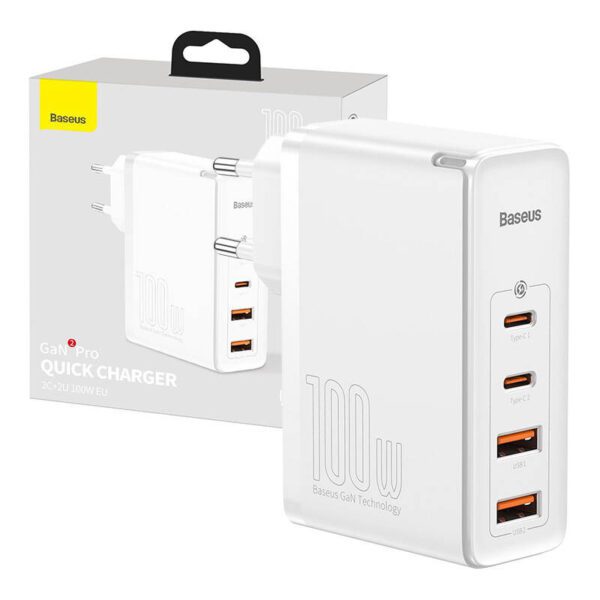 Travel Charger Baseus GaN2 Pro Quick  2x USB + 2x USB-C, 100W, EU (white) - Image 8
