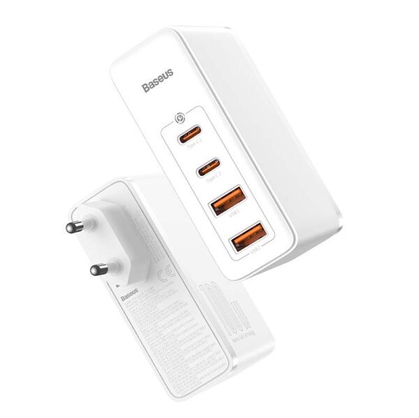 Travel Charger Baseus GaN2 Pro Quick  2x USB + 2x USB-C, 100W, EU (white) - Image 2