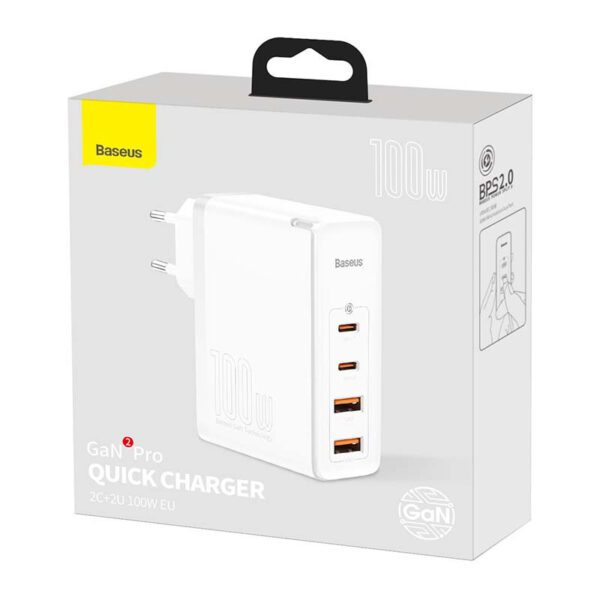 Travel Charger Baseus GaN2 Pro Quick  2x USB + 2x USB-C, 100W, EU (white) - Image 7