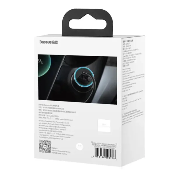 Ładowarka samochodowa Baseus Golden Contactor Pro, USB + USB-C, QC4.0+, PD, SCP, 40W (szara) + kabel USB do USB-C 1m (czarny) - Image 9