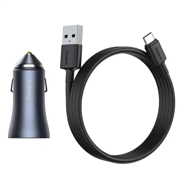 Ładowarka samochodowa Baseus Golden Contactor Pro, USB + USB-C, QC4.0+, PD, SCP, 40W (szara) + kabel USB do USB-C 1m (czarny) - Image 7
