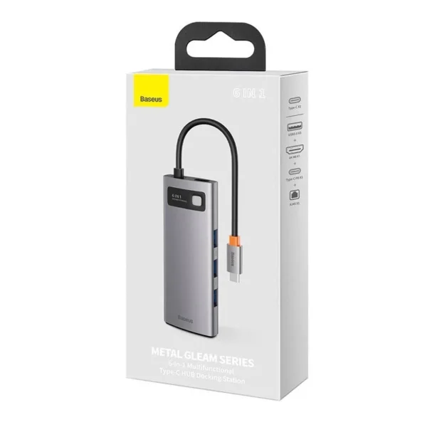 Hub 6in1 Baseus Metal Gleam Series, USB-C to 3x USB 3.0 + HDMI + USB-C PD + Ethernet RJ45 - Image 8
