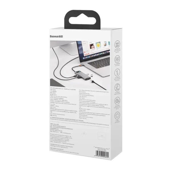 Hub 6in1 Baseus Metal Gleam Series, USB-C to 3x USB 3.0 + HDMI + USB-C PD + Ethernet RJ45 - Image 9