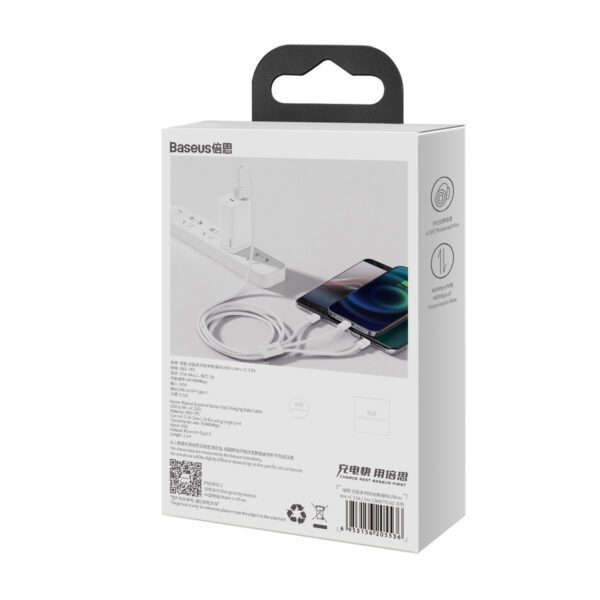 USB cable 3in1 Baseus Superior Series, USB to micro USB / USB-C / Lightning, 3.5A, 1.5m (white) - Image 7
