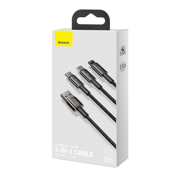 USB cable 3in1 Baseus Tungsten Gold, USB to micro USB / USB-C / Lightning, 3.5A, 1.5m (black) - Image 7