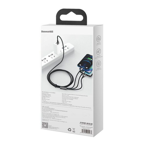 USB cable 3in1 Baseus Tungsten Gold, USB to micro USB / USB-C / Lightning, 3.5A, 1.5m (black) - Image 8