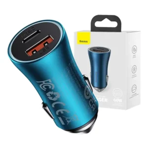 Baseus Golden Contactor Max car charger, USB + USB-C, 60W (blue)