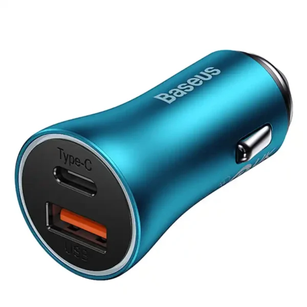 Baseus Golden Contactor Max car charger, USB + USB-C, 60W (blue) - Image 3