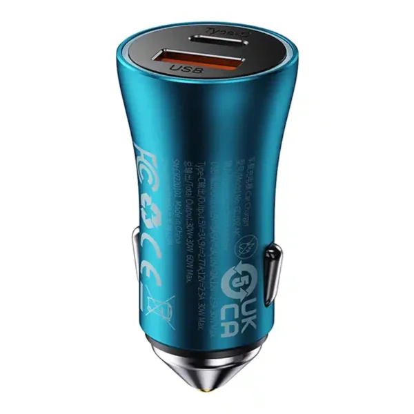 Baseus Golden Contactor Max car charger, USB + USB-C, 60W (blue) - Image 6