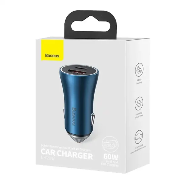 Baseus Golden Contactor Max car charger, USB + USB-C, 60W (blue) - Image 7