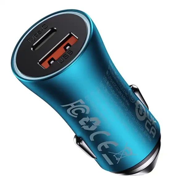 Baseus Golden Contactor Max car charger, USB + USB-C, 60W (blue) - Image 2