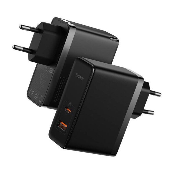 Wall charger Baseus GaN USB-C + USB, 100W + 1m cable (black) - Image 7
