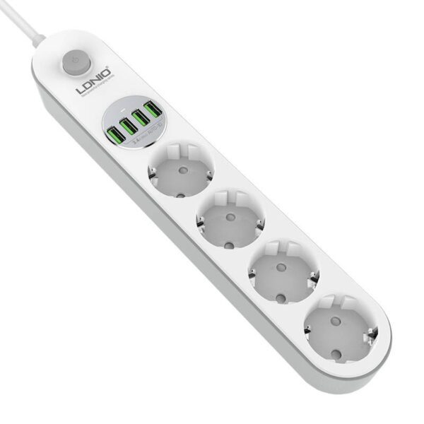 Power strip with 4 AC sockets, 4x USB, LDNIO SE4432, 2m (white) - Image 4