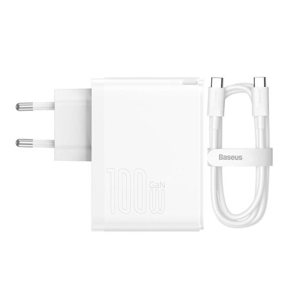 Wall charger Baseus GaN5 Pro USB-C + USB, 100W + 1m cable (white) - Image 3