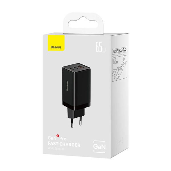 Wall charger Baseus GaN5 Pro 2xUSB-C + USB, 65W (black) - Image 7