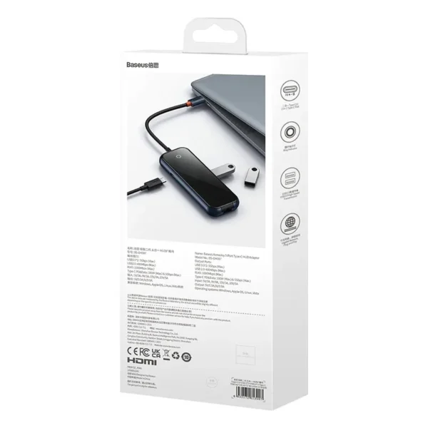 Hub 5in1 Baseus AcmeJoy series USB-C to 2xUSB 3.0 + USB 2.0 + USB-C PD + RJ45 (dark grey) - Image 11