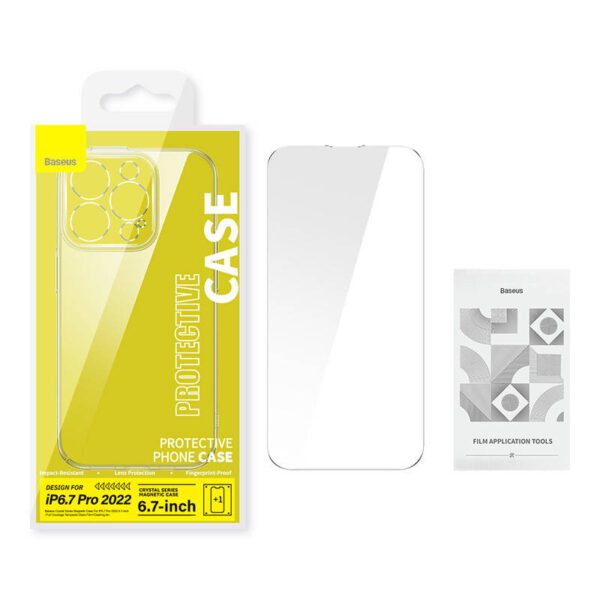 Baseus Crystal Transparent Magnetic Case and Tempered Glass set for iPhone 14 Pro Max - Image 8