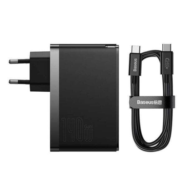 Wall charger Baseus GaN5 Pro 2xUSB-C + USB, 140W (black) - Image 4
