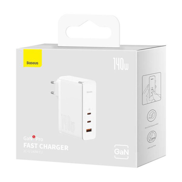 Wall charger Baseus GaN5 Pro 2xUSB-C + USB, 140W (white) - Image 5