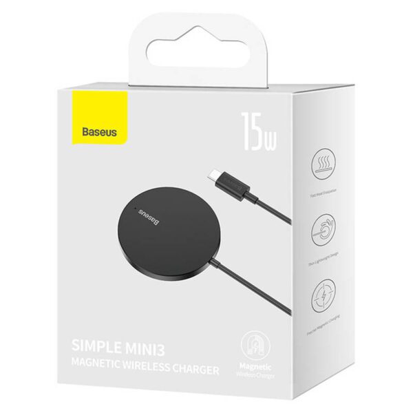 Magnetic Wireless Charger Baseus Simple Mini3 15W (Black) - Image 7