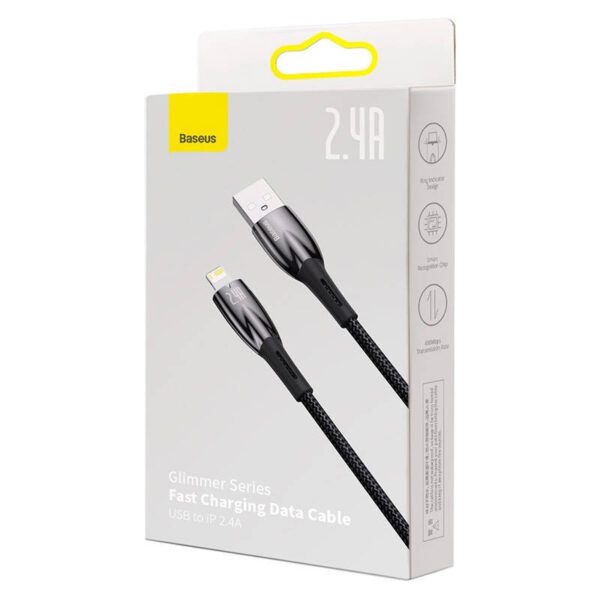 USB cable for Lightning Baseus Glimmer Series, 2.4A, 2m (Black) - Image 7