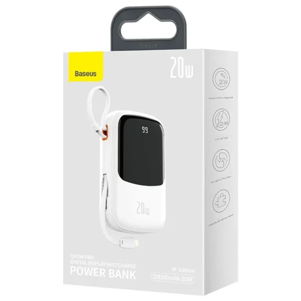 Powerbank Baseus Qpow PRO with Lightning cable, USB-C port and USB 20000mAh, 20W  (White) - Image 6