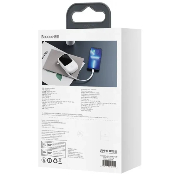 Powerbank Baseus Qpow PRO with Lightning cable, USB-C port and USB 20000mAh, 20W  (White) - Image 7