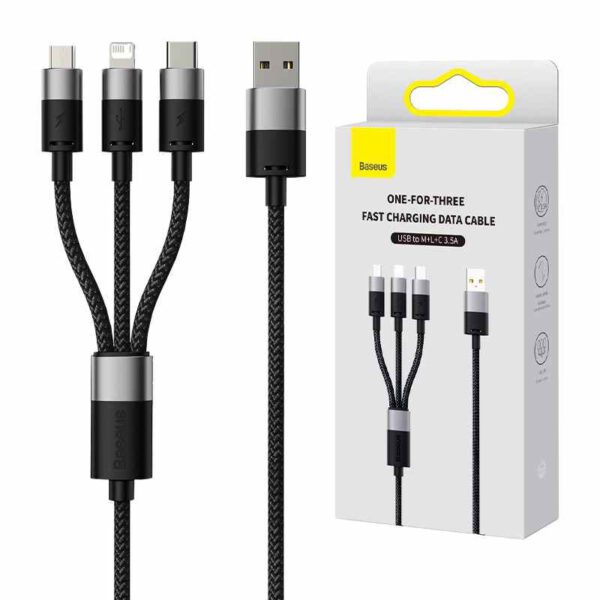 3in1 USB cable Baseus StarSpeed Series, USB-C + Micro + Lightning 3,5A, 1.2m (Black) - Image 8