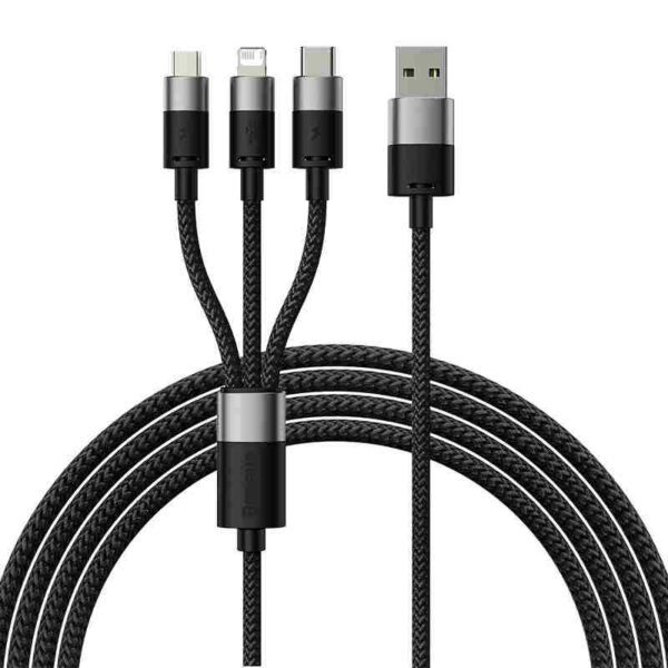 3in1 USB cable Baseus StarSpeed Series, USB-C + Micro + Lightning 3,5A, 1.2m (Black) - Image 9