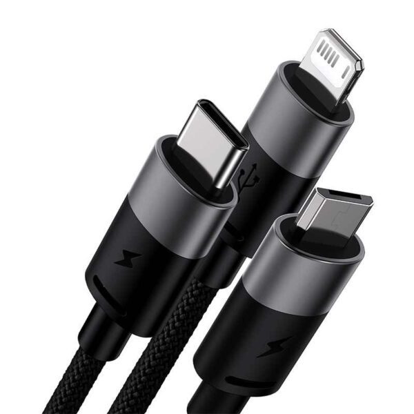 3in1 USB cable Baseus StarSpeed Series, USB-C + Micro + Lightning 3,5A, 1.2m (Black) - Image 10