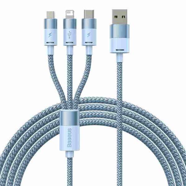3in1 USB cable Baseus StarSpeed Series, USB-C + Micro + Lightning 3,5A, 1.2m (Blue) - Image 8
