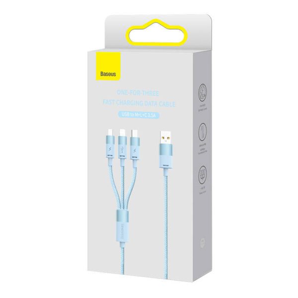 3in1 USB cable Baseus StarSpeed Series, USB-C + Micro + Lightning 3,5A, 1.2m (Blue) - Image 6