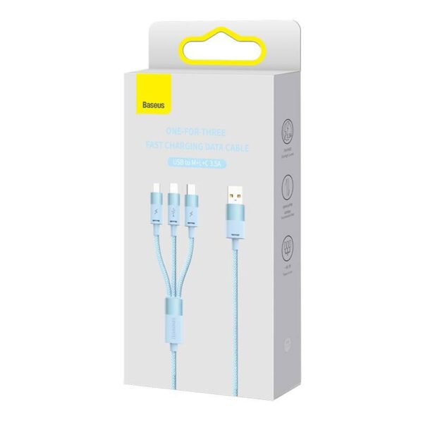 3in1 USB cable Baseus StarSpeed Series, USB-C + Micro + Lightning 3,5A, 1.2m (Blue) - Image 12