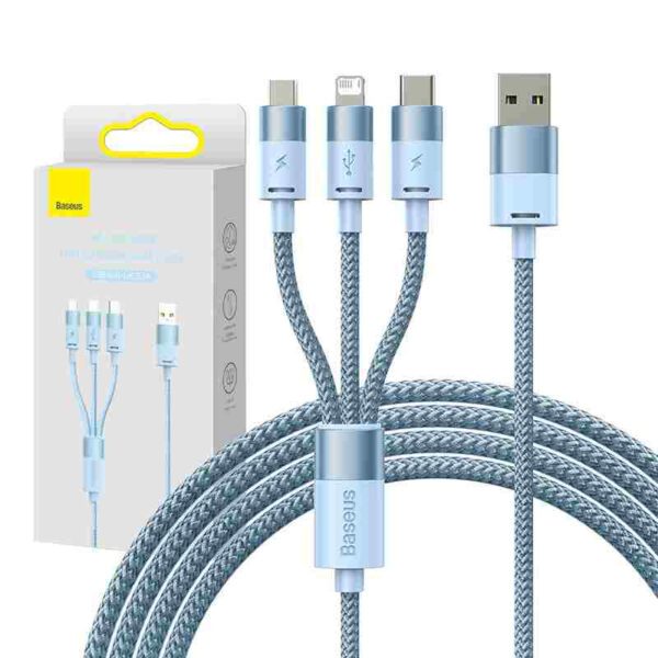 3in1 USB cable Baseus StarSpeed Series, USB-C + Micro + Lightning 3,5A, 1.2m (Blue) - Image 7