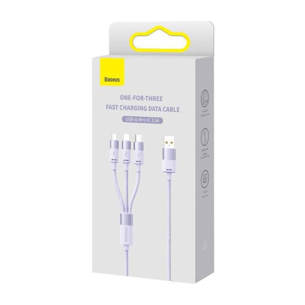 3in1 USB cable Baseus StarSpeed Series, USB-C + Micro + Lightning 3,5A, 1.2m (Purple) - Image 13