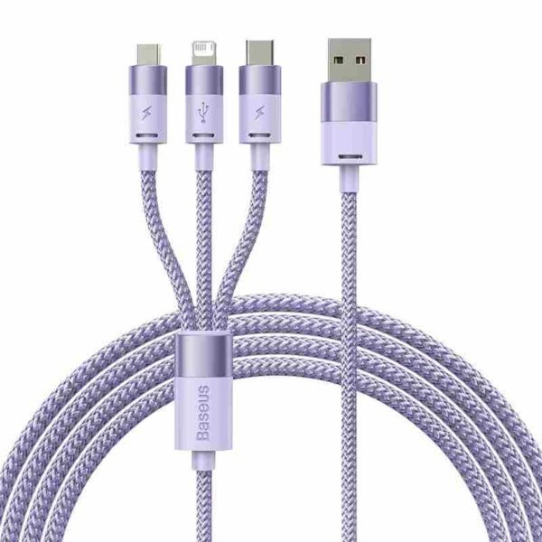 3in1 USB cable Baseus StarSpeed Series, USB-C + Micro + Lightning 3,5A, 1.2m (Purple) - Image 9