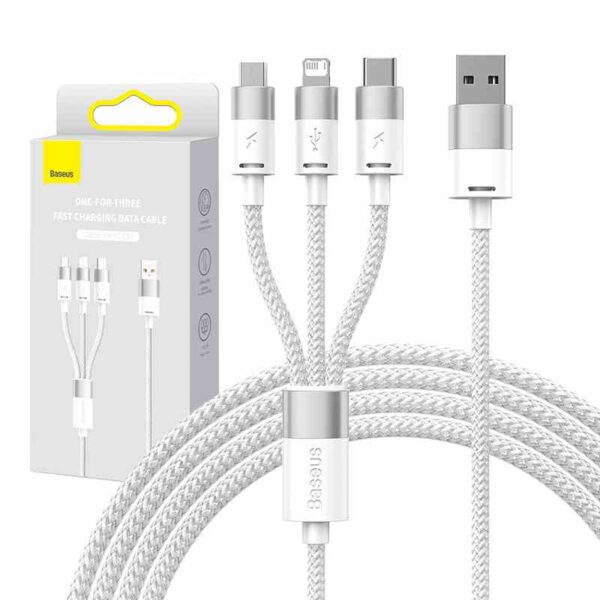 3in1 USB cable Baseus StarSpeed Series, USB-C + Micro + Lightning 3,5A, 1.2m (White) - Image 7
