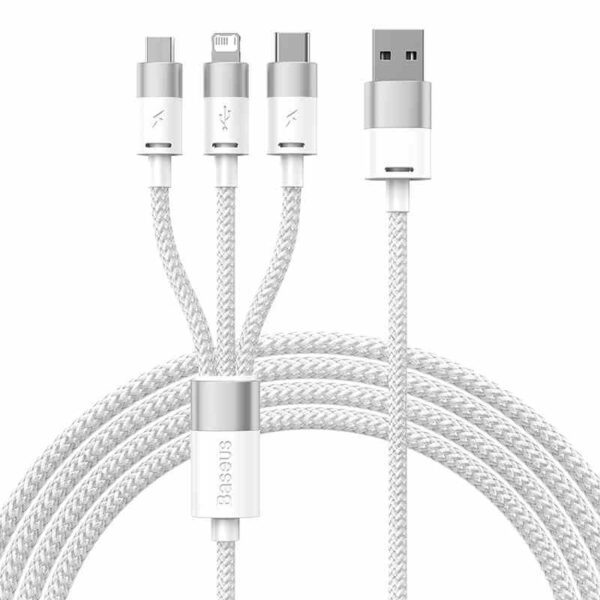 3in1 USB cable Baseus StarSpeed Series, USB-C + Micro + Lightning 3,5A, 1.2m (White) - Image 8
