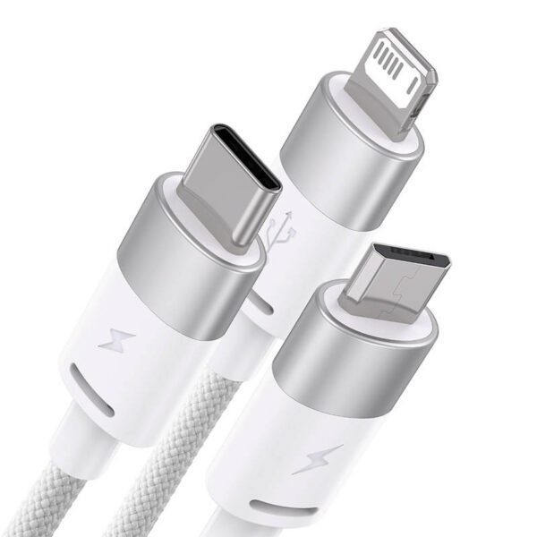 3in1 USB cable Baseus StarSpeed Series, USB-C + Micro + Lightning 3,5A, 1.2m (White) - Image 3