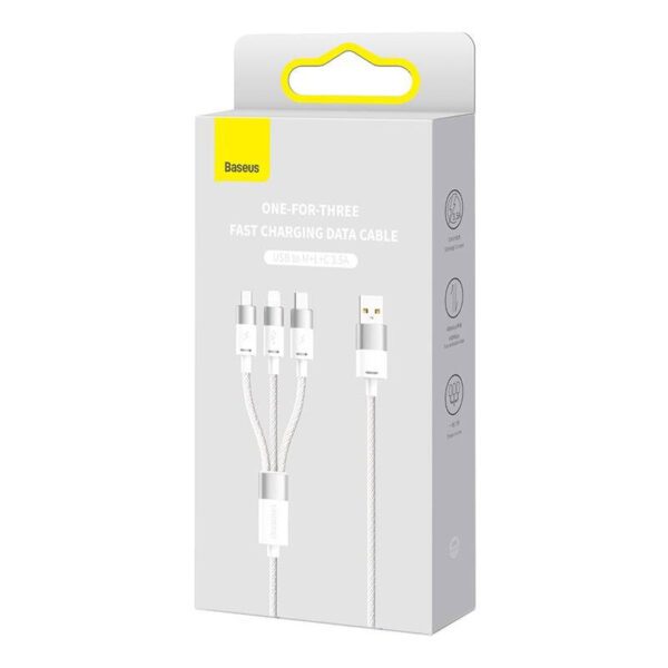 3in1 USB cable Baseus StarSpeed Series, USB-C + Micro + Lightning 3,5A, 1.2m (White) - Image 12
