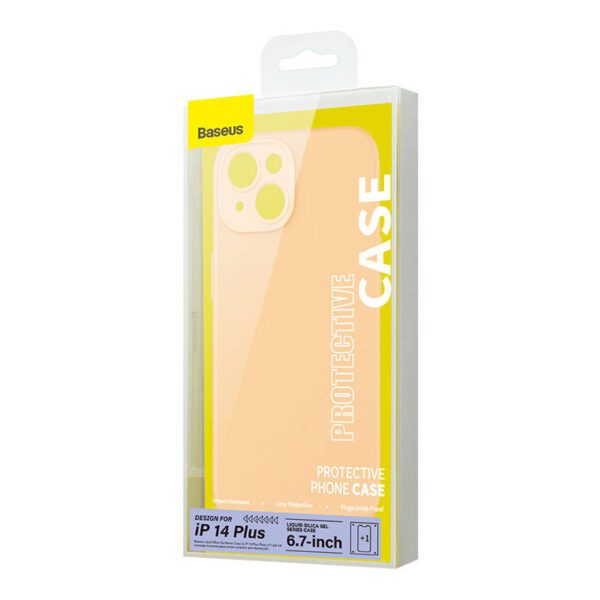 Baseus Liquid Silica Gel Case for iPhone 14 Plus (sunglow)+ tempered glass + cleaning kit - Image 8