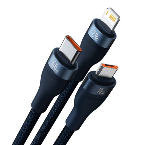 3in1 USB cable Baseus USB 3in1 Baseus Flash Series,  USB-C + Micro + Lightning 66W, 1.2m (blue) - Image 3