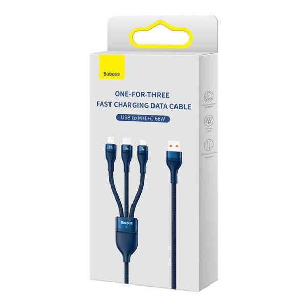 3in1 USB cable Baseus USB 3in1 Baseus Flash Series,  USB-C + Micro + Lightning 66W, 1.2m (blue) - Image 8