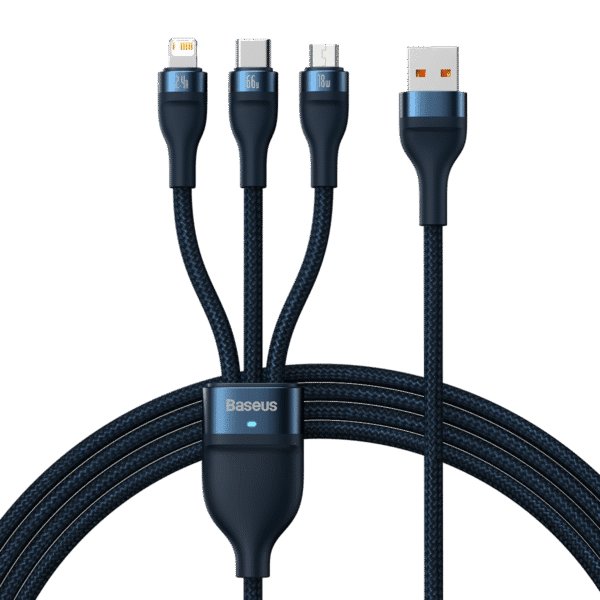 3in1 USB cable Baseus USB 3in1 Baseus Flash Series,  USB-C + Micro + Lightning 66W, 1.2m (blue) - Image 2