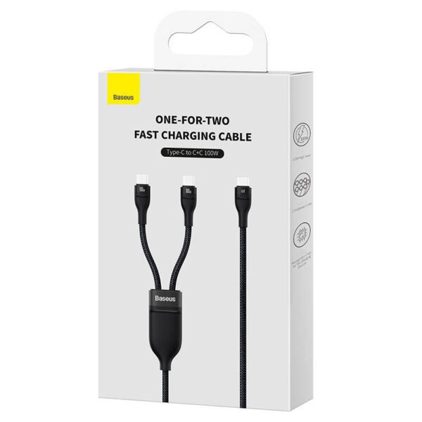 2in1 USB cable Baseus Flash Series USB-C do USB-C 100W, 1.5m (black - Image 8